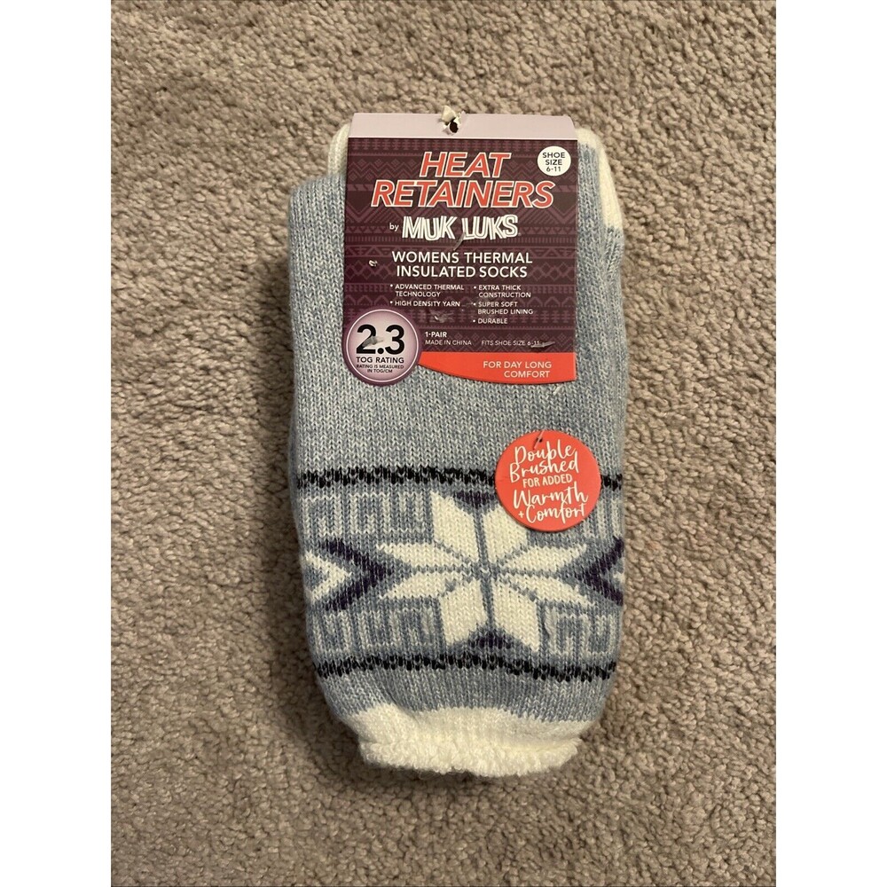 Muk Luks Womens's Heat Retainers Thermal Insulated Socks Size 6-11 Blue 2.3 TOG
